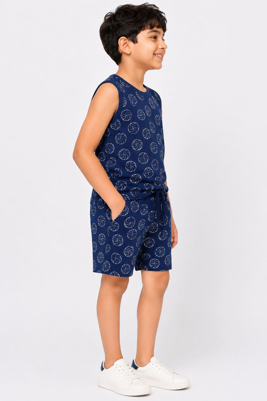 CHILINS Kids Navy Blue Printed T-Shirt & Shorts Set | Active Wear Co-Ord Set