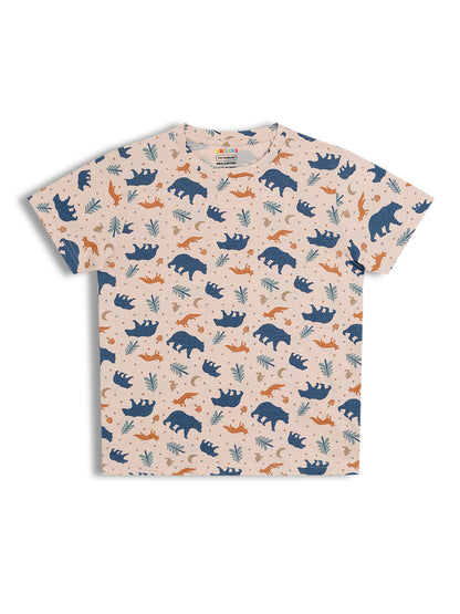 CHILINS Kids Pure Cotton Printed T-Shirt & Pyjama Set | Bear Print Nightwear Set