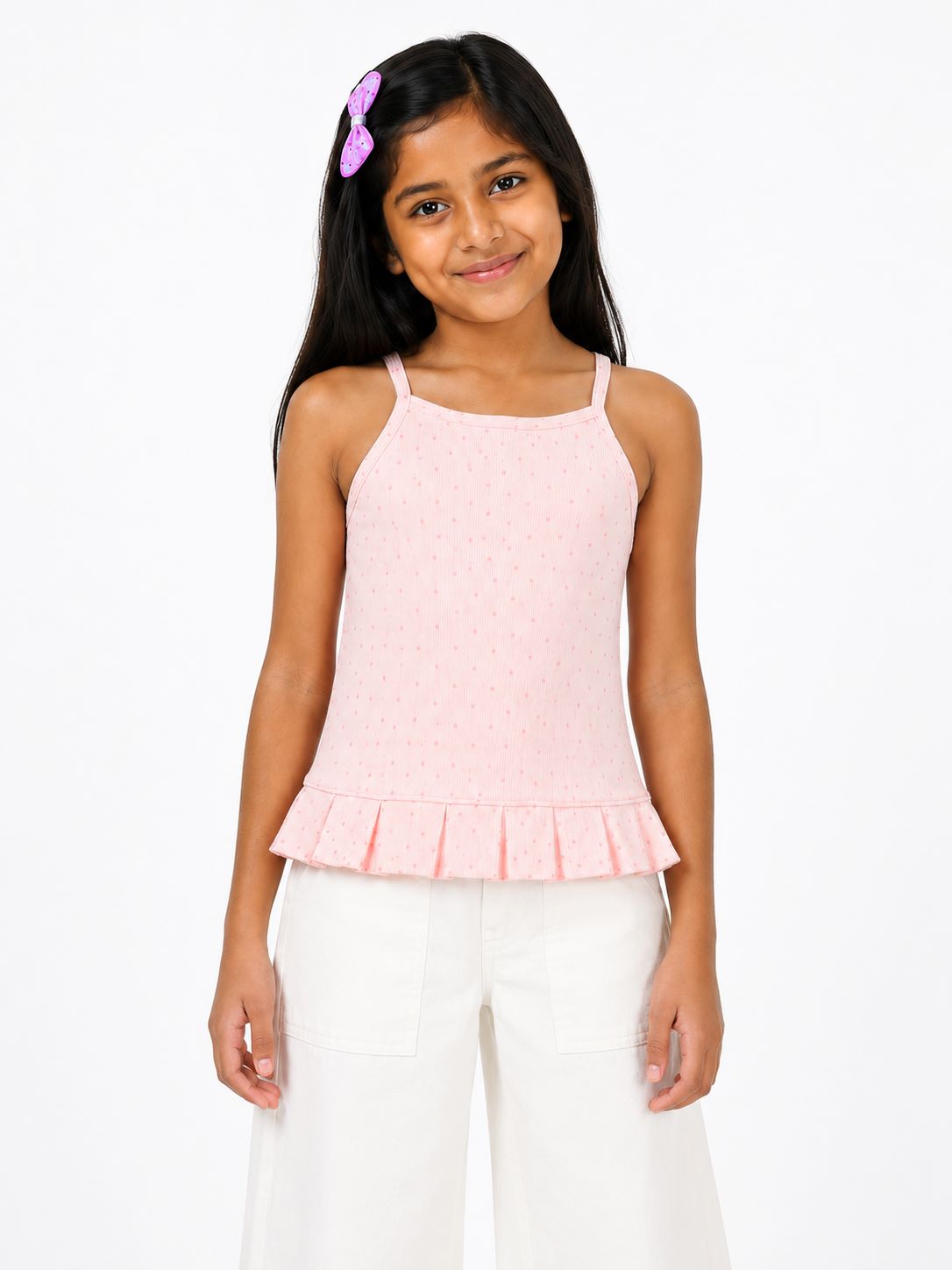 CHILINS Girls Pink Printed Sleeveless Top