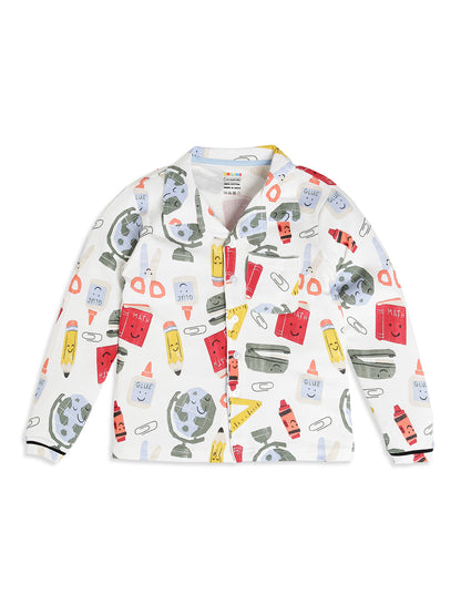CHILINS Boys School Print Night Suit Set | 100% Pure Cotton Full Sleeve Shirt & Pyjama