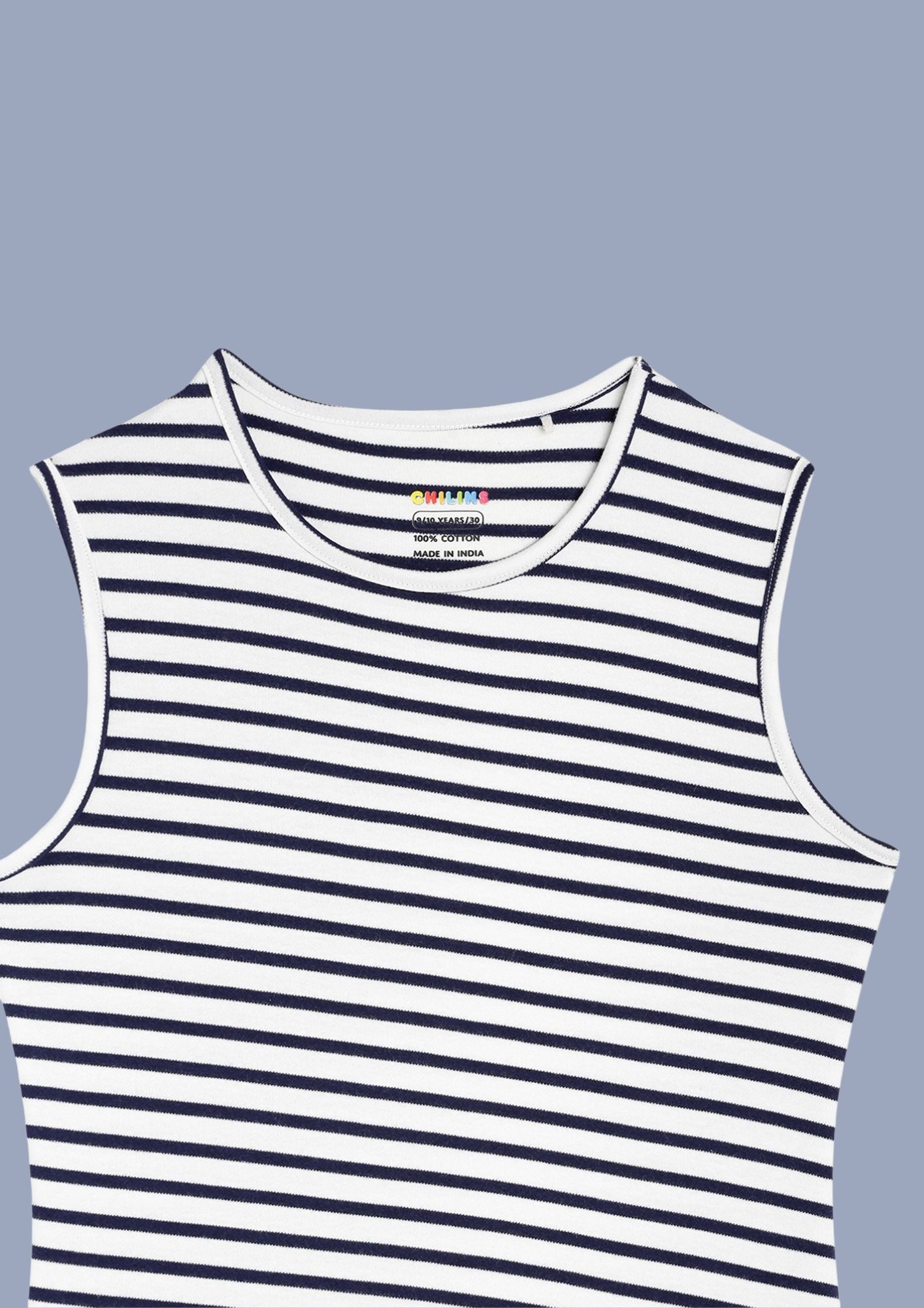 Girls White Black Striped Cotton Dress | Sleevesless | Casual & Outing Wear