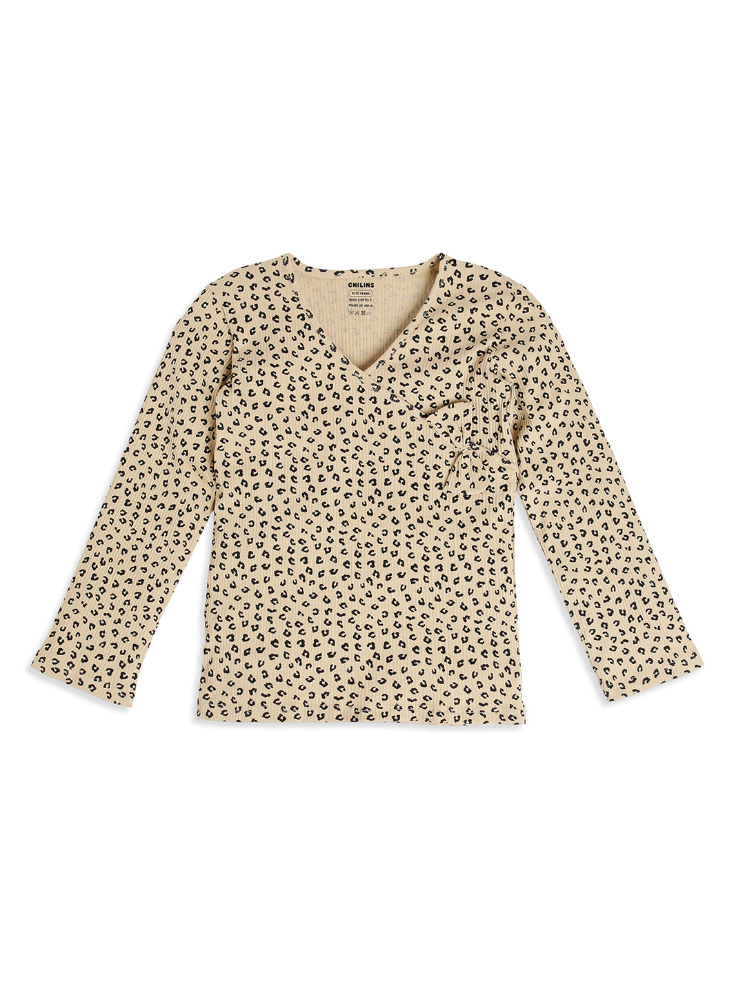 CHILINS Girls Leopard Print Night Suit Set | Soft Ribbed Cotton Full Sleeve Top & Pyjama | Kids Sleepwear