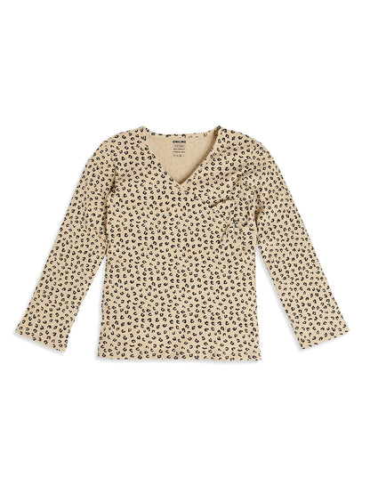CHILINS Girls Leopard Print Night Suit Set | Soft Ribbed Cotton Full Sleeve Top & Pyjama | Kids Sleepwear