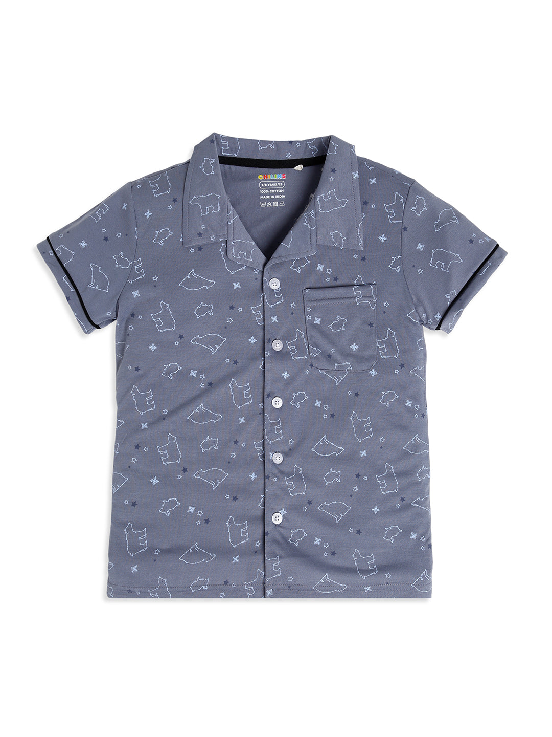 CHILINS Boys Polar Bear Print Night Suit Set | 100% Pure Cotton Half Sleeve Shirt & Shorts