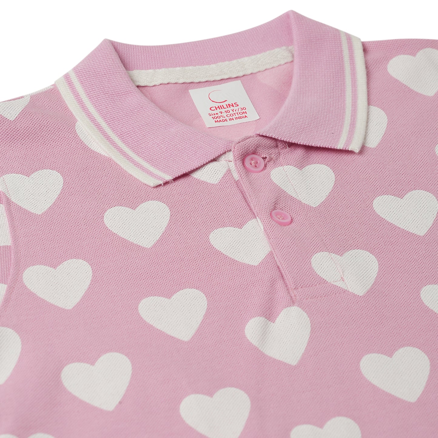 Chilins Kids Polo Tshirt, Color - Pink Heart