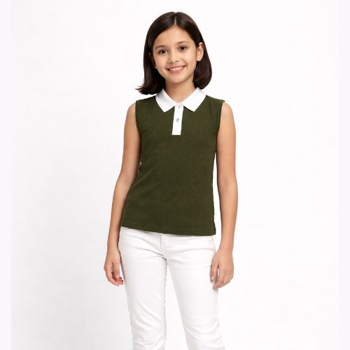 CHILINS Girls Sleeveless Polo Neck Top – Smart Casual Everyday Wear