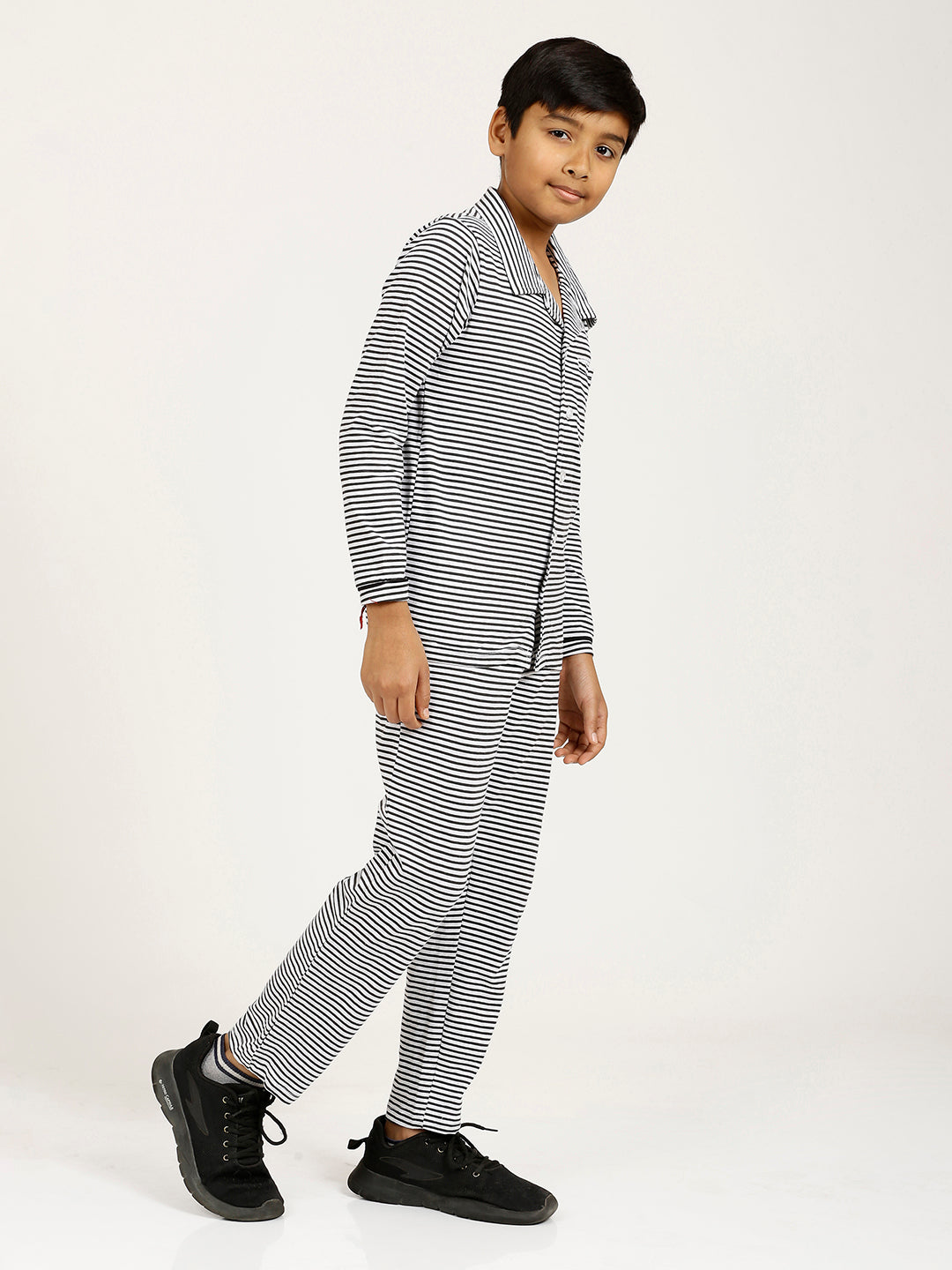 CHILINS Kids Cotton Shirt Pyjama Night Dress – Striped Print Sleepwear Set