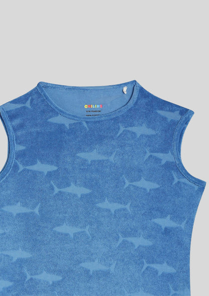 CHILINS Kids’ Blue Sleeveless Shark Print Dress – Fun & Comfortable Everyday Wear