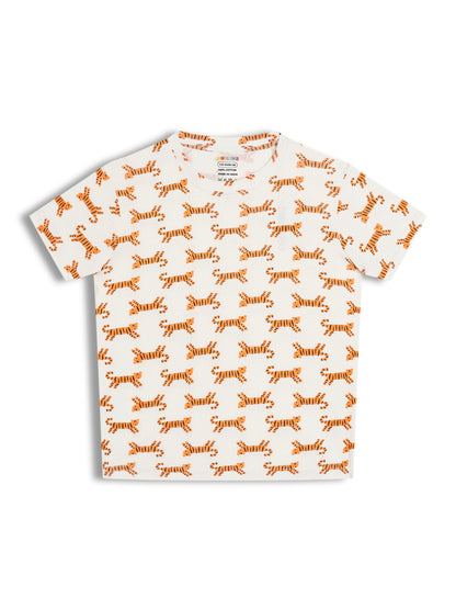 CHILINS Kids Pure Cotton Printed T-Shirt & Pyjama Set | Tiger Print Nightwear Set
