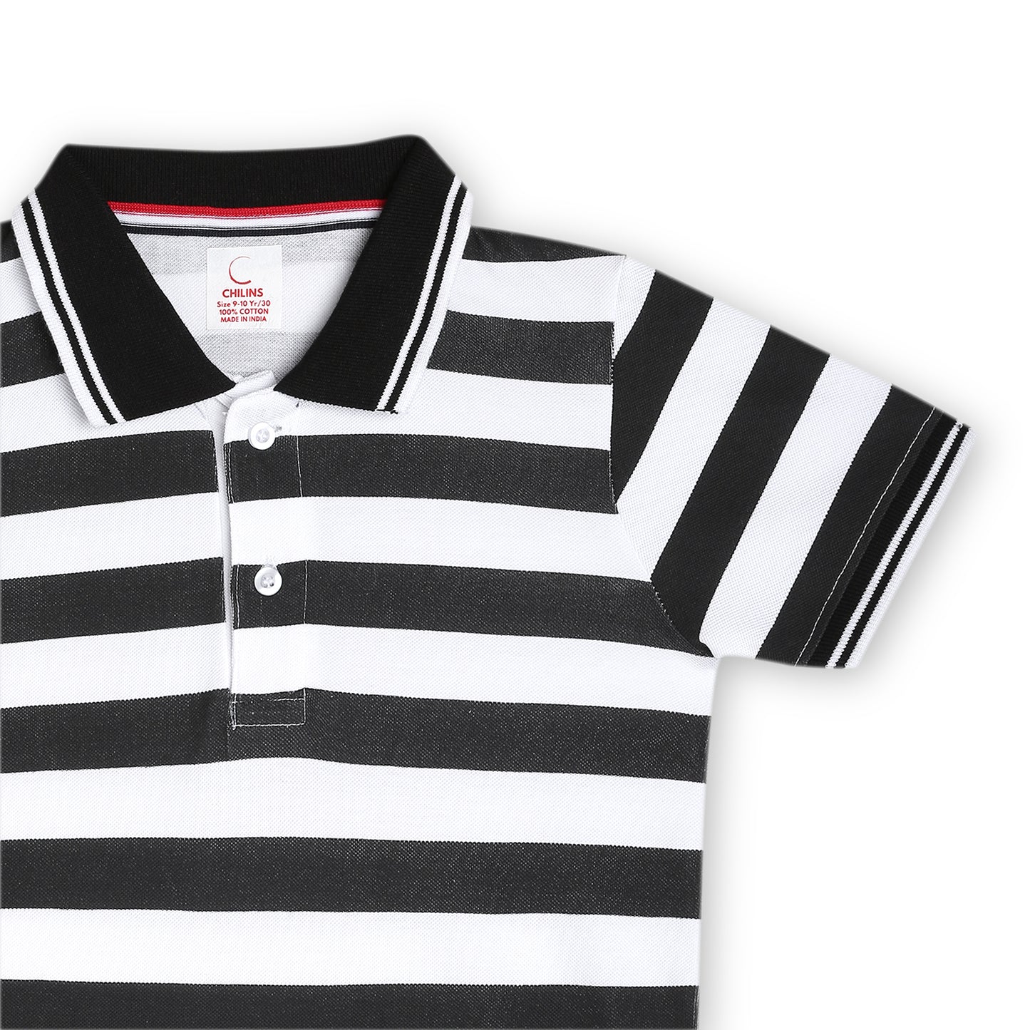 Chilins Kids Striped Polo Tshirt, Color - Black