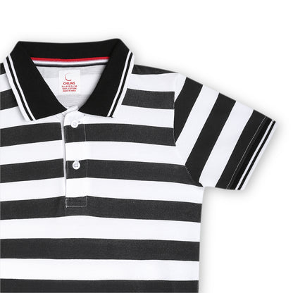 Chilins Kids Striped Polo Tshirt, Color - Black