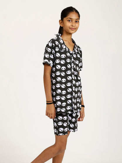 CHILINS Girls Pure Cotton Shirt & Shorts Night Dress Aliens Print– Comfortable Sleepwear Set