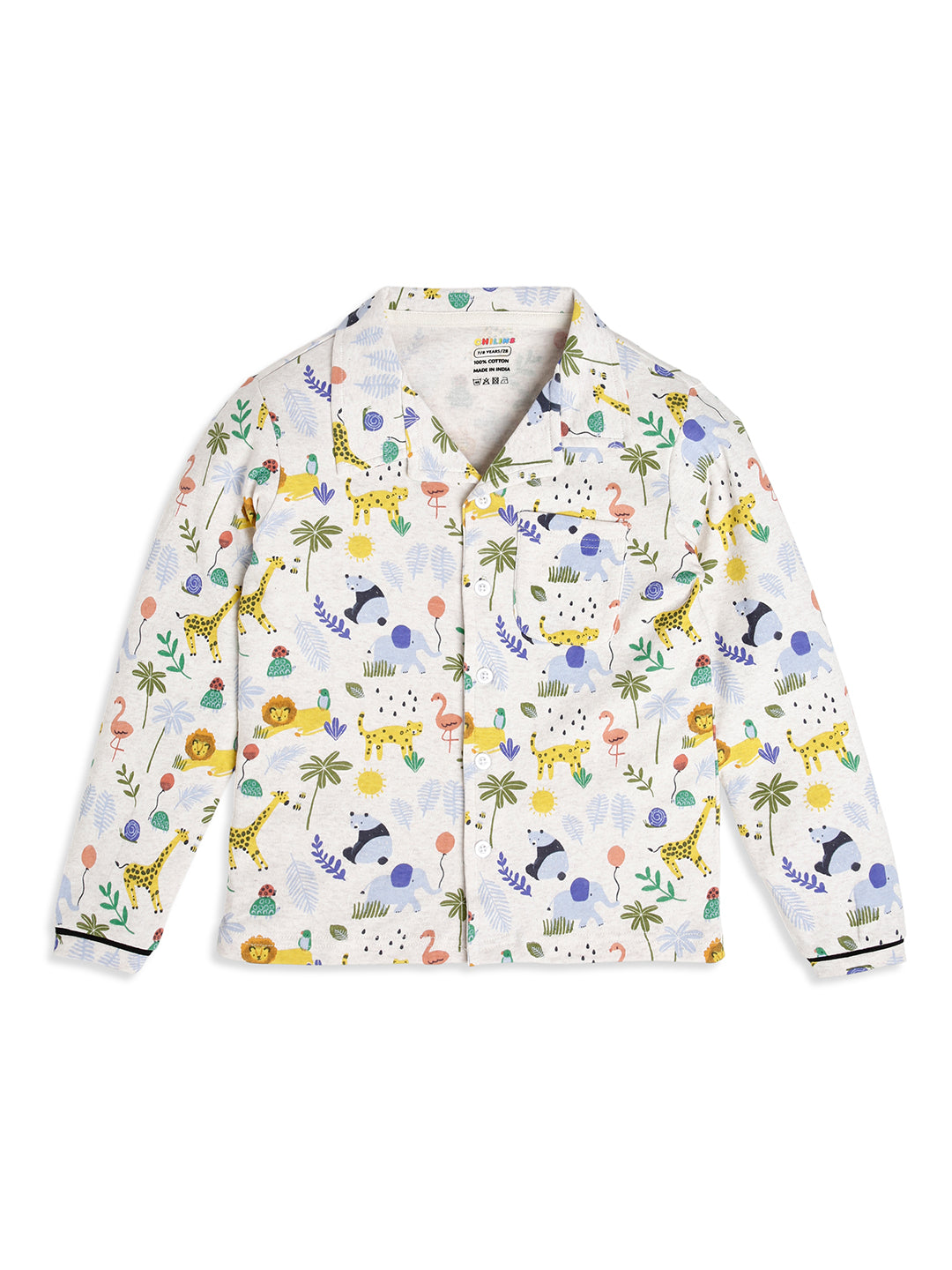 CHILINS Boys Jungle Safari Print Night Suit Set | 100% Pure Cotton Full Sleeve Shirt & Pyjama