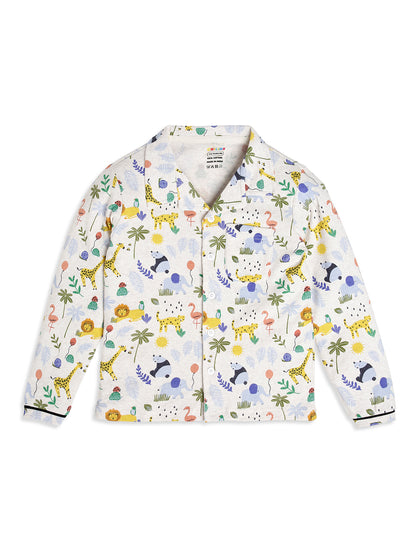 CHILINS Boys Jungle Safari Print Night Suit Set | 100% Pure Cotton Full Sleeve Shirt & Pyjama