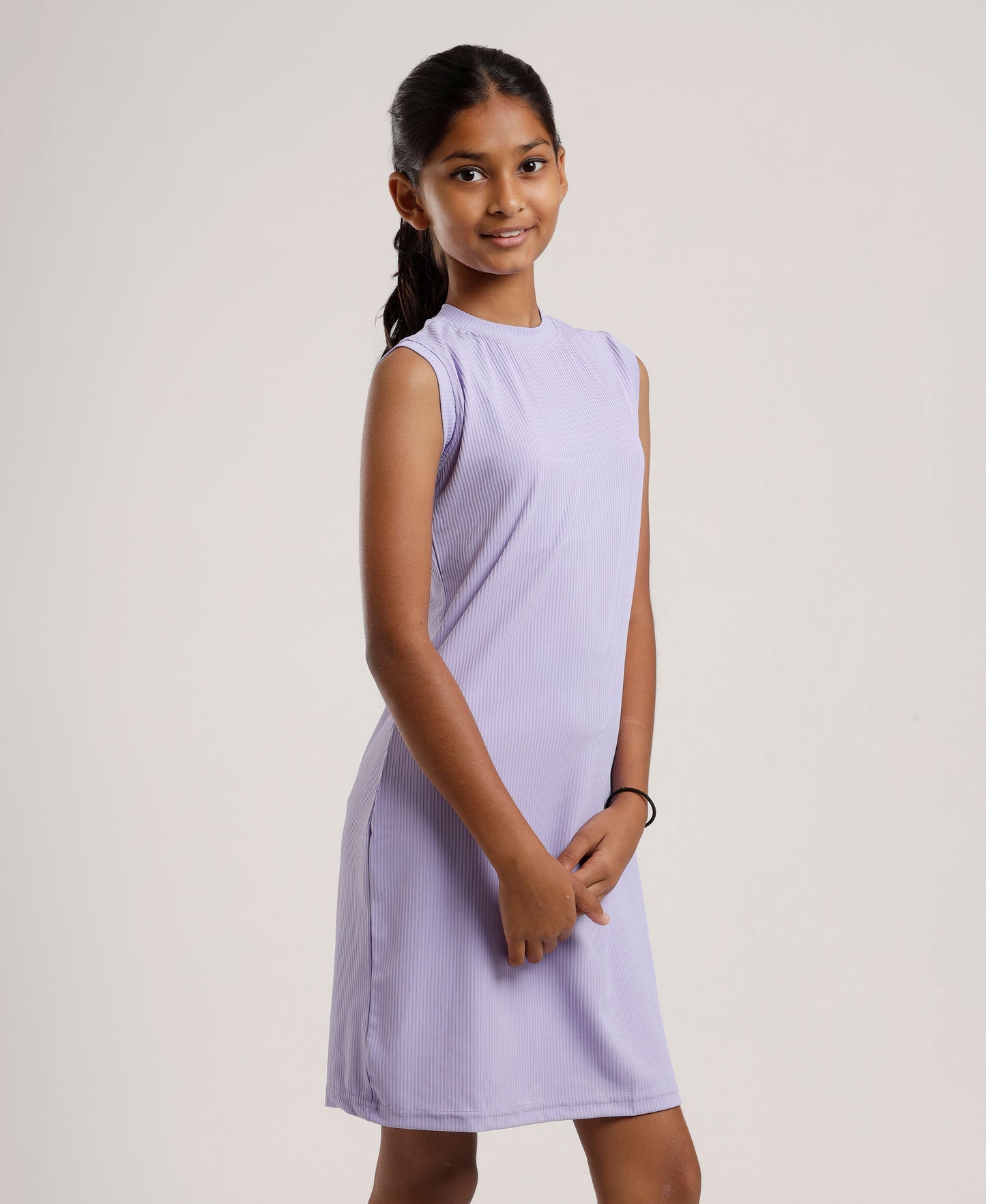 Girls Solid Light Purple Sleeveless Dress | Everyday Knee-Length Casual Wear