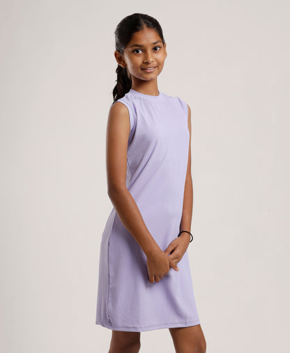 Girls Solid Light Purple Sleeveless Dress | Everyday Knee-Length Casual Wear