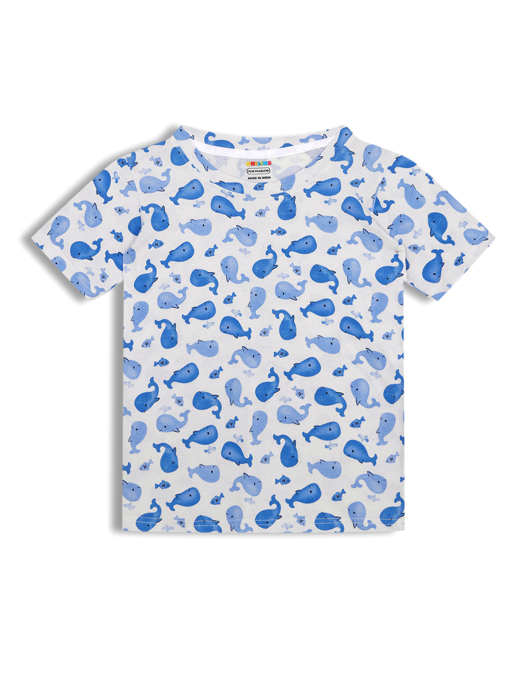 CHILINS Girls Cotton T-Shirt & Shorts Set – White with Blue Shark Print