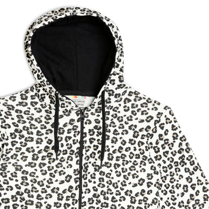 Girls Zipper Hooded Sweatshirt | Animal Print | Kangaroo Pockets | Regular Fit | White Black