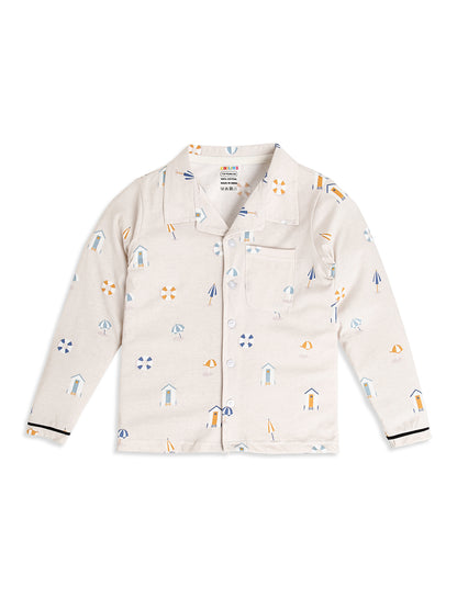 CHILINS Boys Beach Print Night Suit Set | 100% Pure Cotton Full Sleeve Shirt & Pyjama