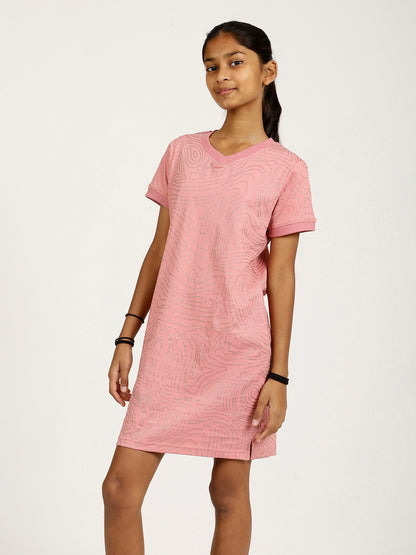CHILINS Girls Pure Cotton Casual Dress – Pink with Golden Print