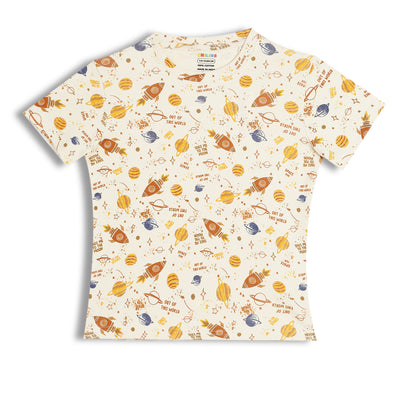 CHILINS Kids Pure Cotton Printed T-Shirt & Shorts Set | Space Theme Co-Ord Set