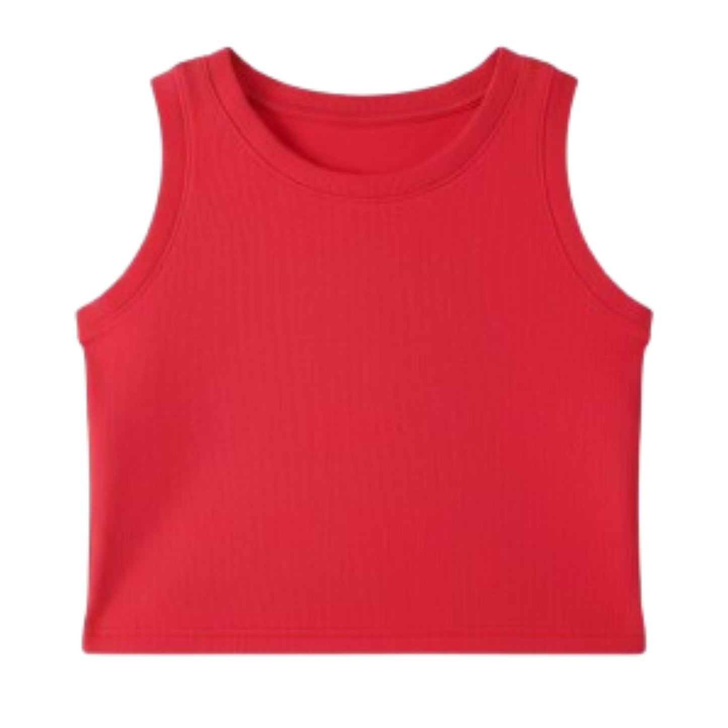 Girl's Solid Crew Neck Ribbed/Knitted Sleeveless Stretchable Slim Fit Crop Tank Top Red