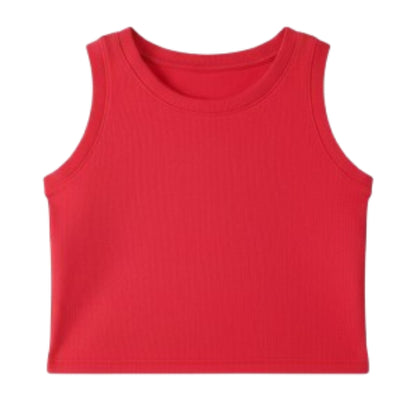 Girl's Solid Crew Neck Ribbed/Knitted Sleeveless Stretchable Slim Fit Crop Tank Top Red