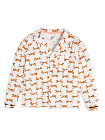 CHILINS Boys Tiger Print Night Suit Set | 100% Pure Cotton Full Sleeve Shirt & Pyjama