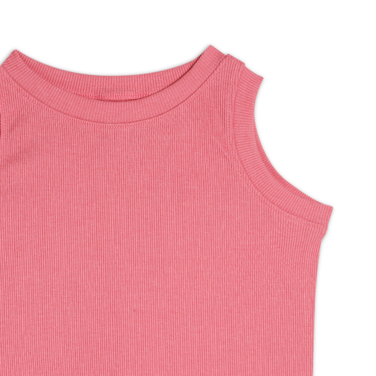 Girl's Solid Crew Neck Ribbed/Knitted Sleeveless Stretchable Slim Fit Crop Tank Top