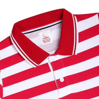 Chilins Kids Striped Polo Tshirt, Color - Red