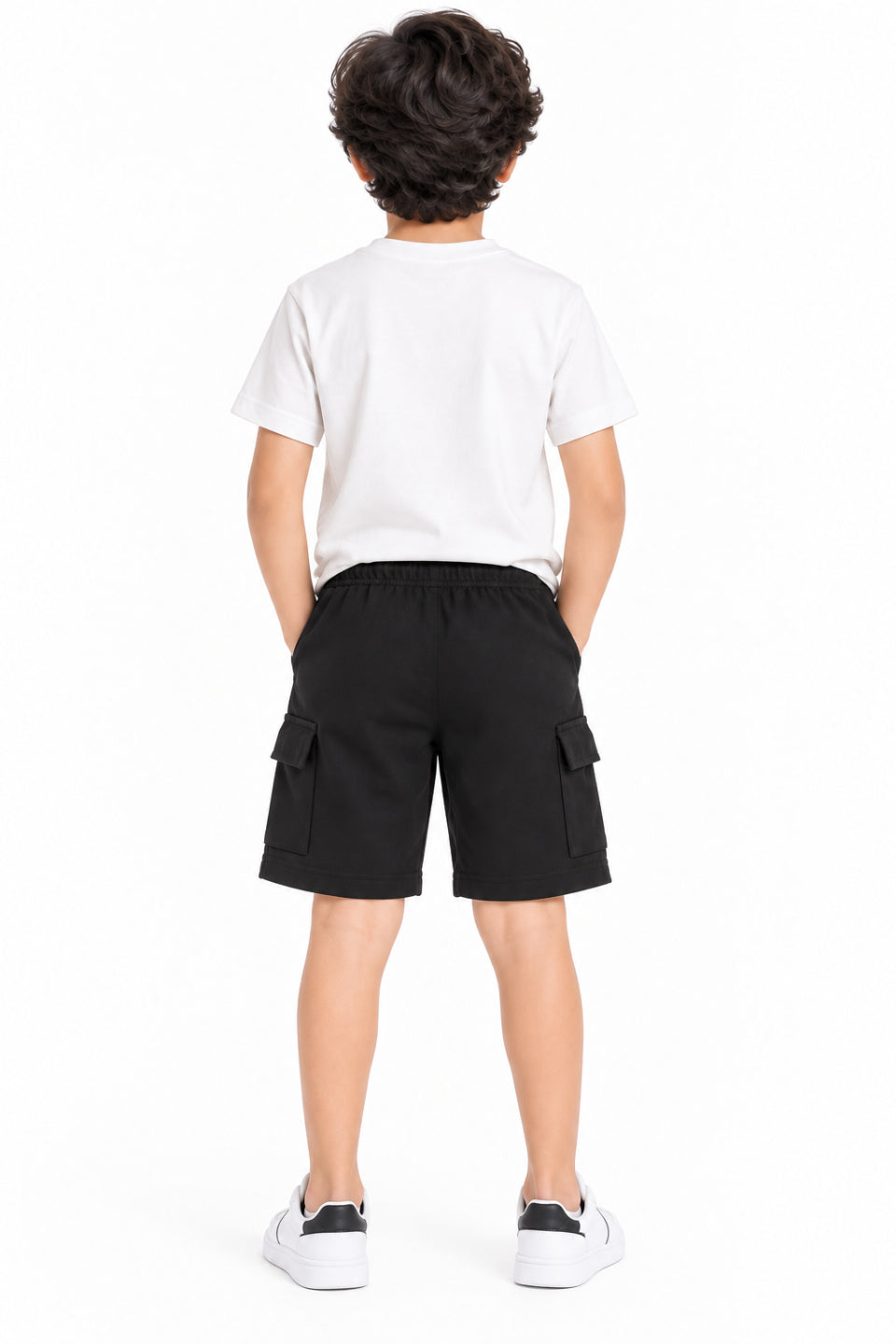 CHILINS Boys Black Cargo Shorts | Drawstring Waist | Side Utility Pockets | Regular Fit | Casual Everyday Wear