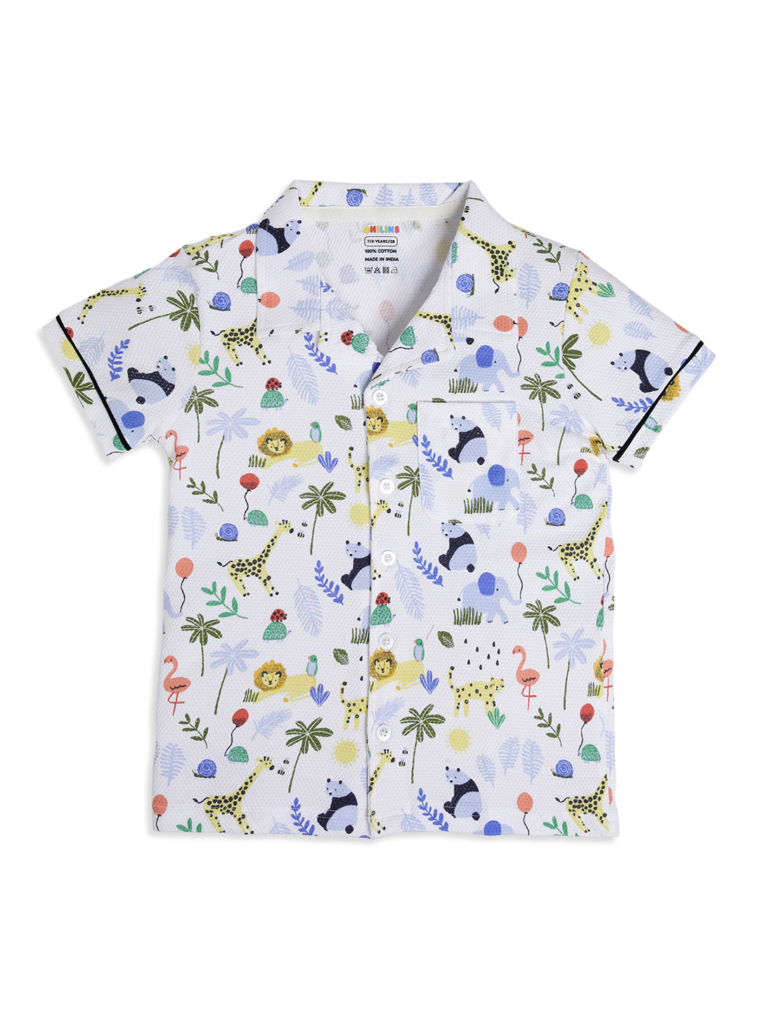 CHILINS Boys Jungle Animal Print Night Suit Set | 100% Pure Cotton Half Sleeve Shirt & Shorts