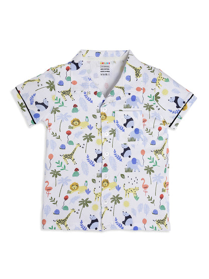 CHILINS Boys Jungle Animal Print Night Suit Set | 100% Pure Cotton Half Sleeve Shirt & Shorts