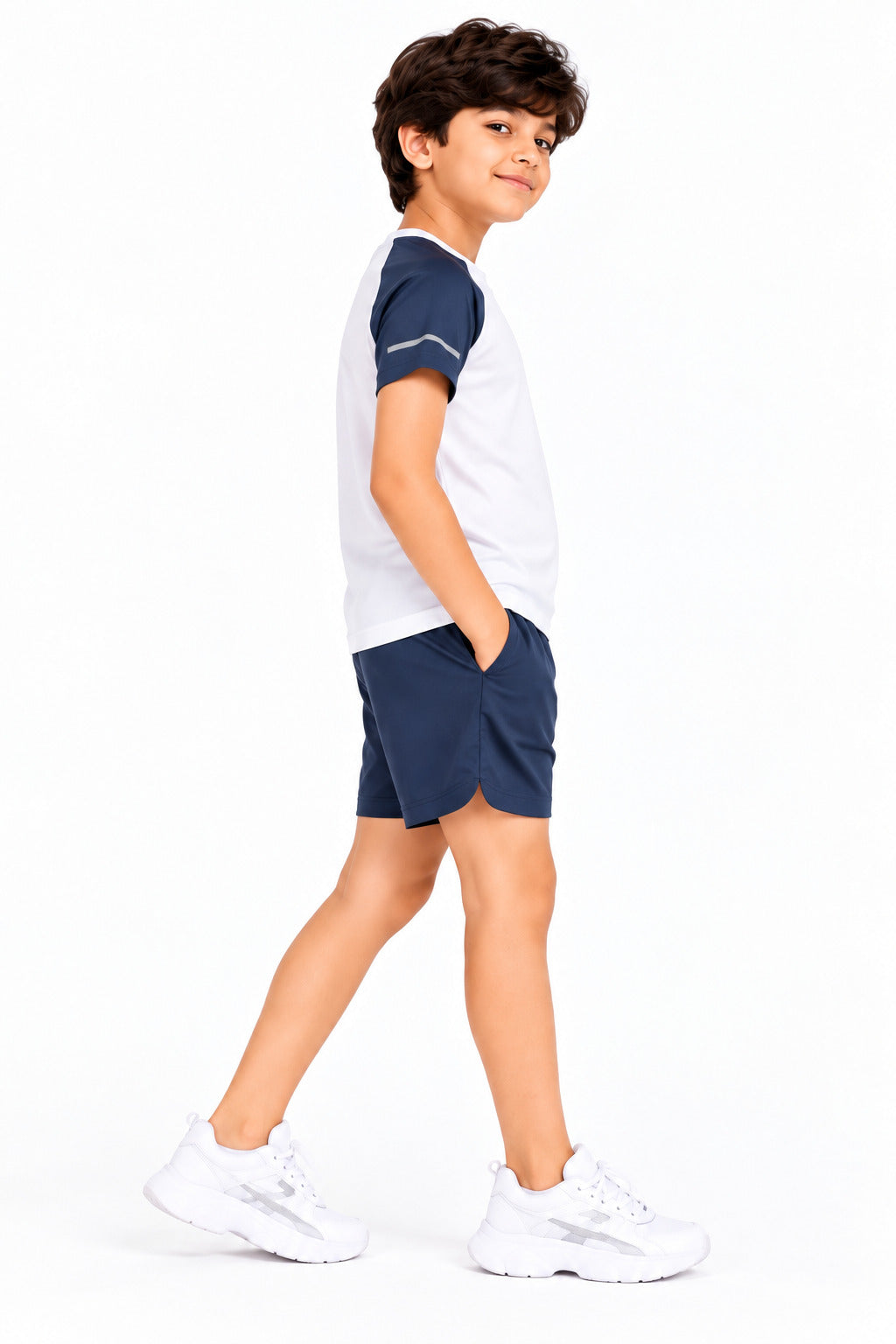 CHILINS Kids White & Navy Blue Sports T-Shirt | Boys & Girls | Raglan Sleeves | Active Wear