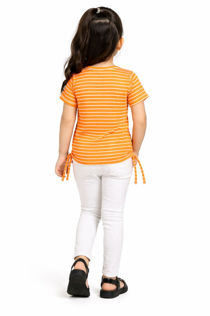 CHILINS Girls Cotton Rib Striped Top – Stylish Casual Wear with Side Tie-Up