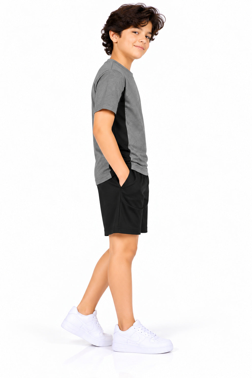 CHILINS Unisex Kids Grey & Black Short Sleeve Sports T-Shirt for Boys & Girls