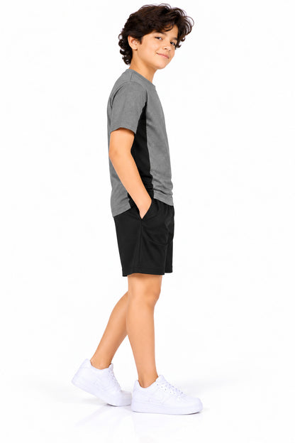 CHILINS Unisex Kids Grey & Black Short Sleeve Sports T-Shirt for Boys & Girls