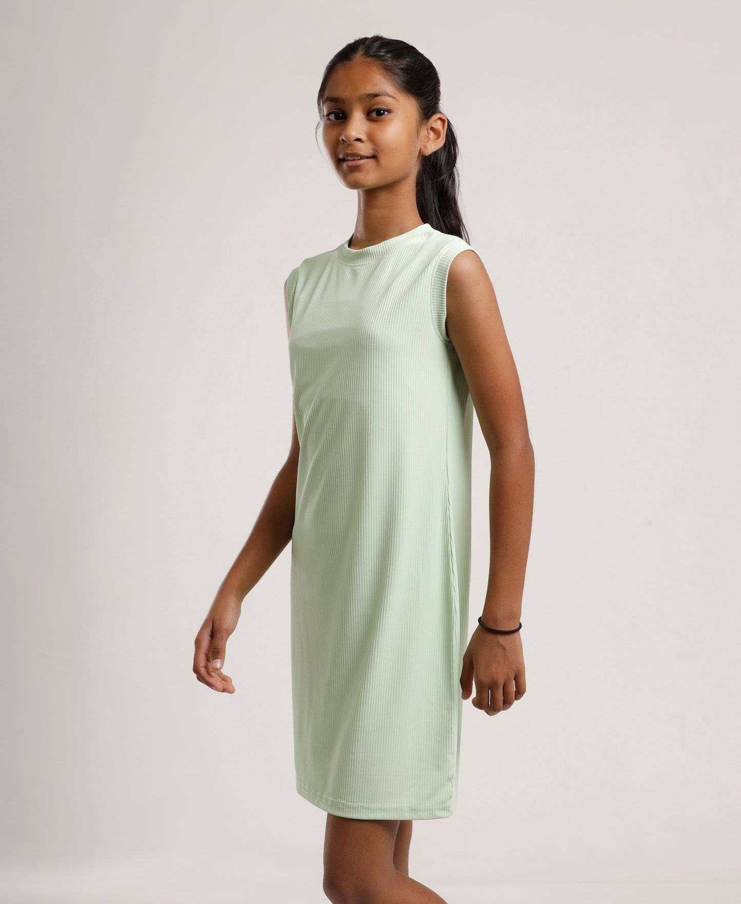 Girls Solid Mint Green Sleeveless Dress | Everyday Knee-Length Casual Wear