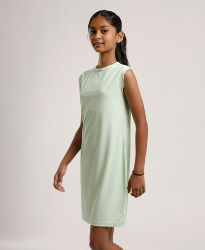 Girls Solid Mint Green Sleeveless Dress | Everyday Knee-Length Casual Wear