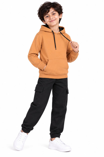CHILNS Girls & Boys Orange Hooded Sweatshirt | Full Sleeves | Kangaroo Pocket | Drawstring Hood | Regular Fit