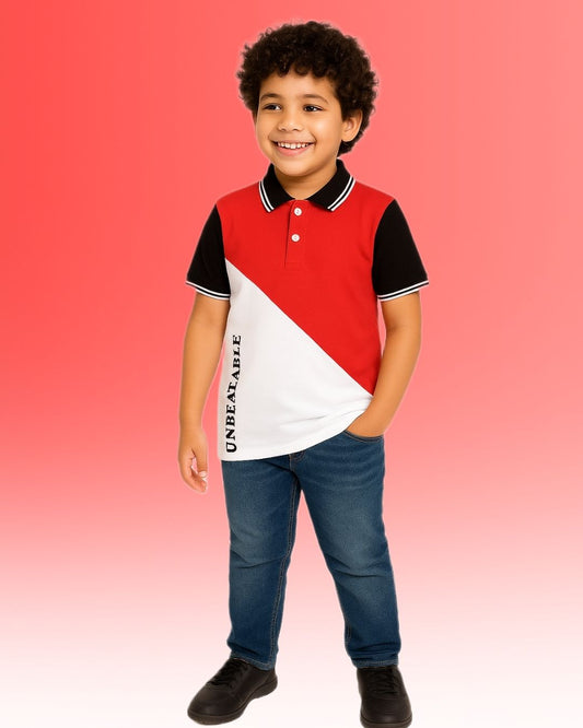 Chilins Boys Polo Tshirt, Color- Red & White