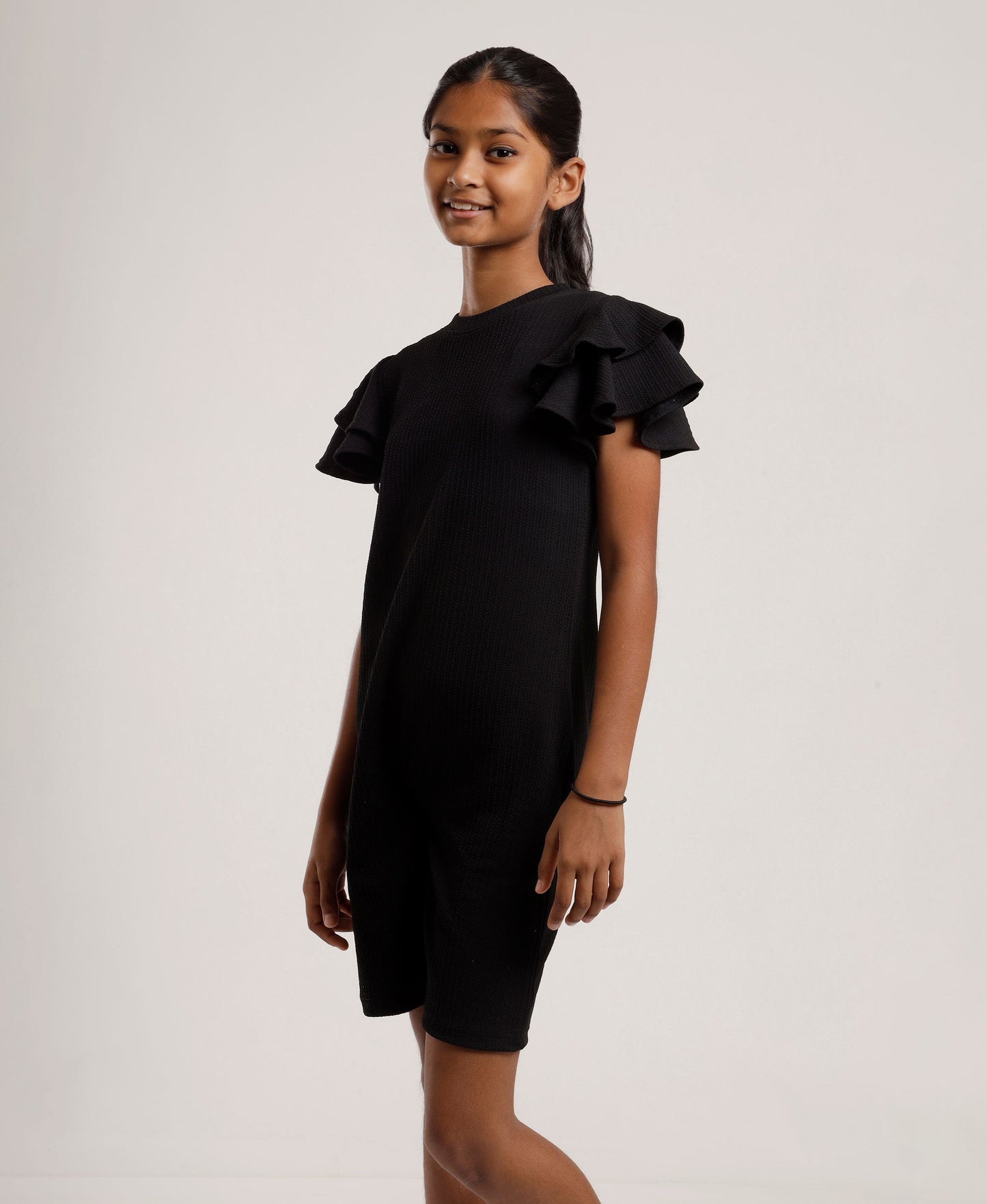 Girls Black Shift Dress | Stylish Ruffle Sleeves | Casual & Outing Wear
