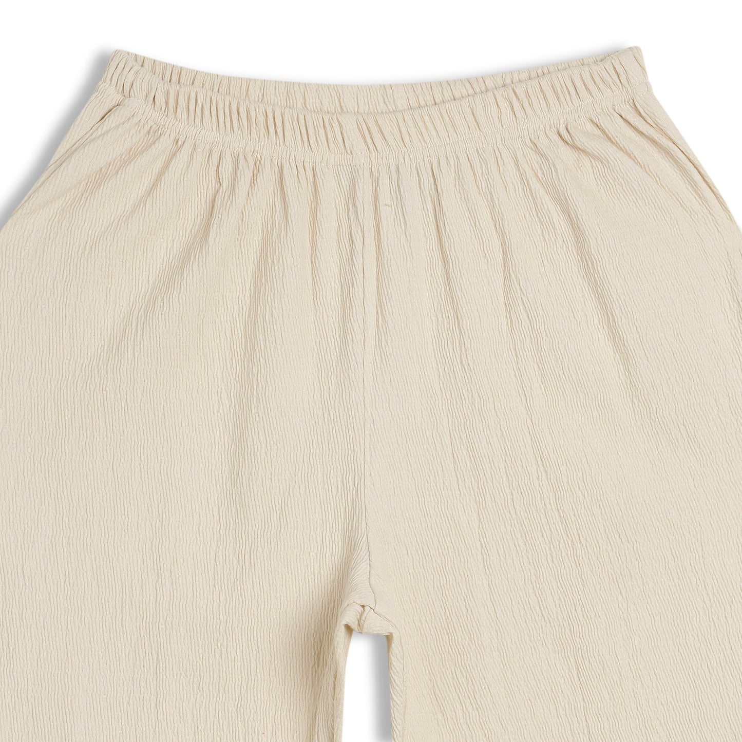 CHILINS Girls Cotton Pants | White Straight Fit Elastic Waist Pants