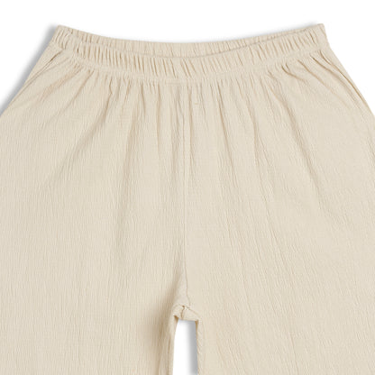 CHILINS Girls Cotton Pants | White Straight Fit Elastic Waist Pants