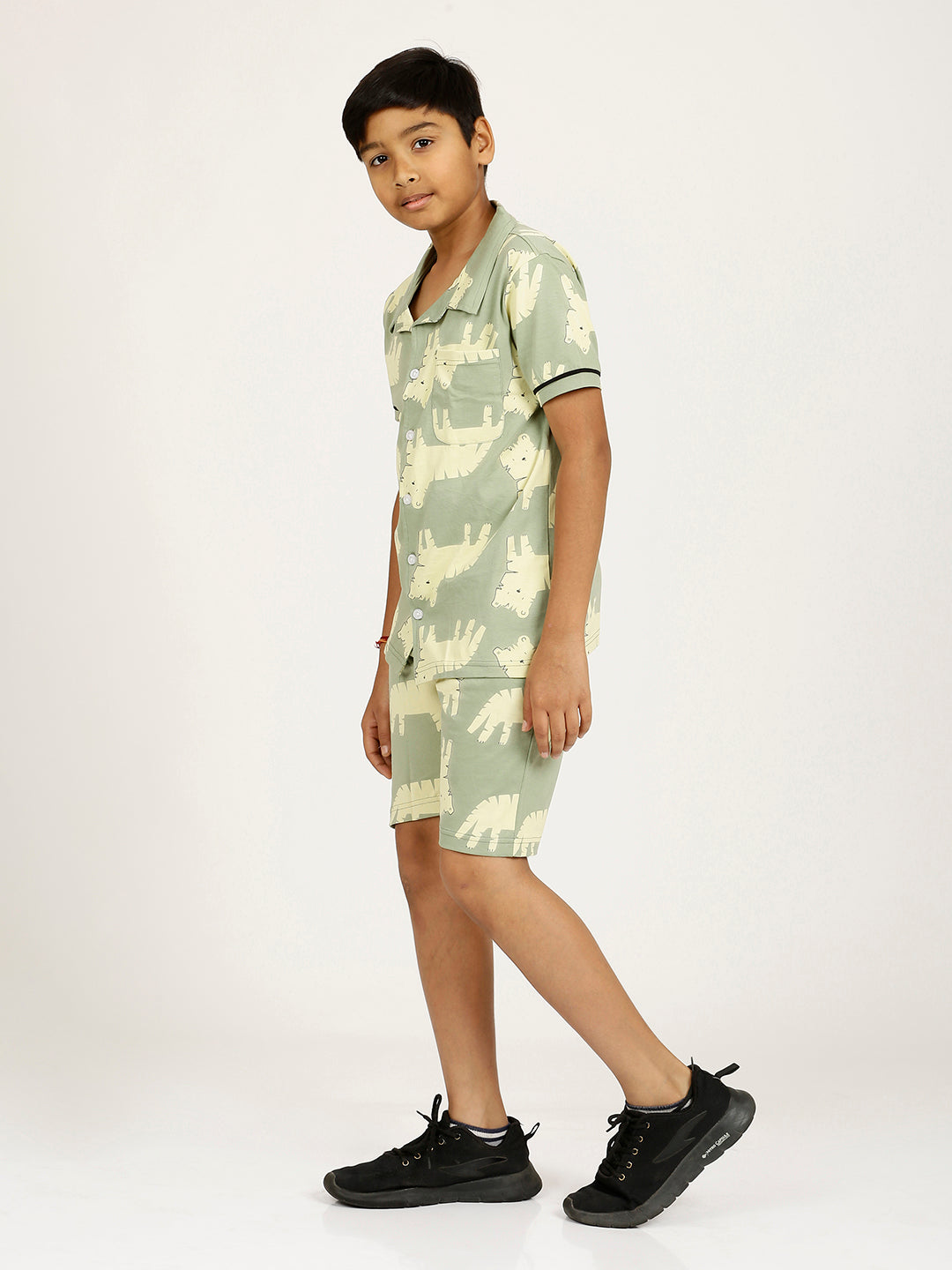 CHILINS Kids Pure Cotton Shirt & Shorts Night Dress – Fun Animal Print Sleepwear Set