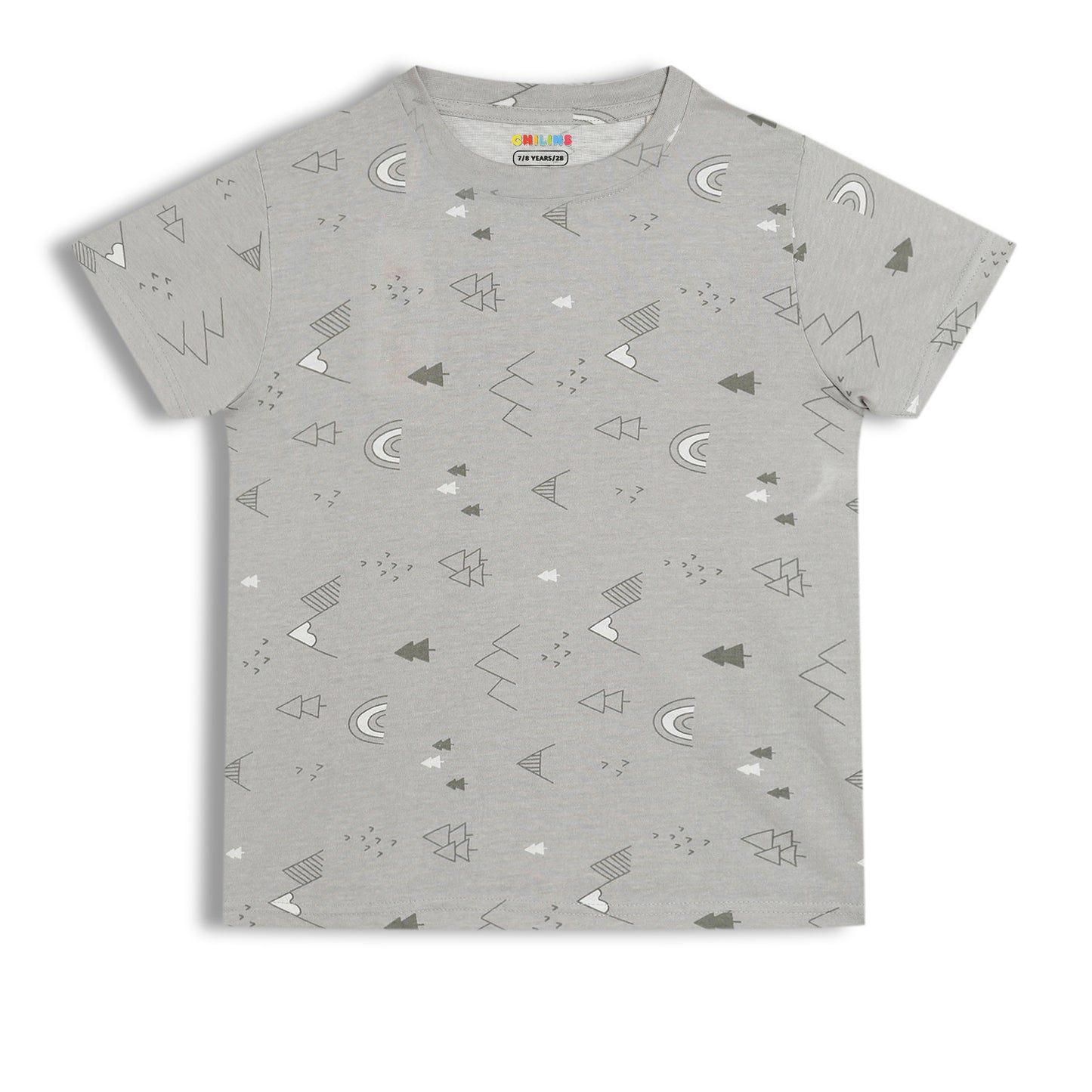 CHILINS Kids Pure Cotton T-Shirt & Pyjama Set | Grey Printed Nightwear Set