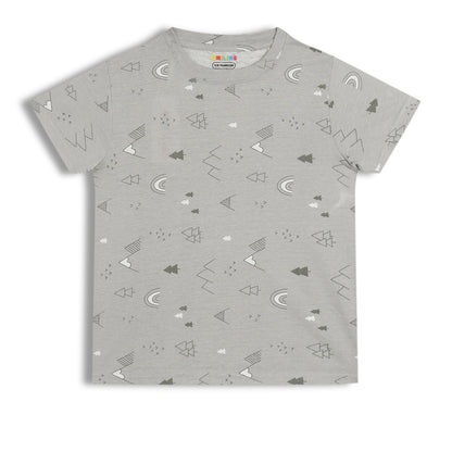 CHILINS Kids Pure Cotton T-Shirt & Pyjama Set | Grey Printed Nightwear Set