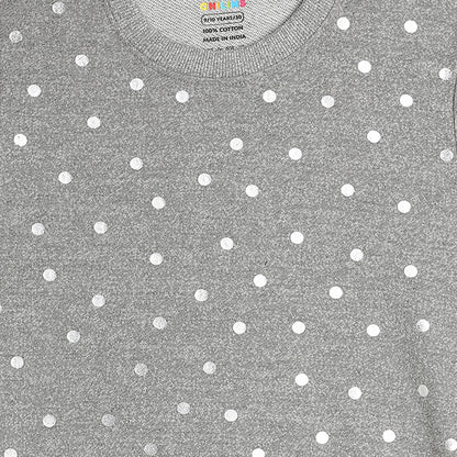 Girls Fleece Printed Round Neck Sweatshirt | Grey Dot Print