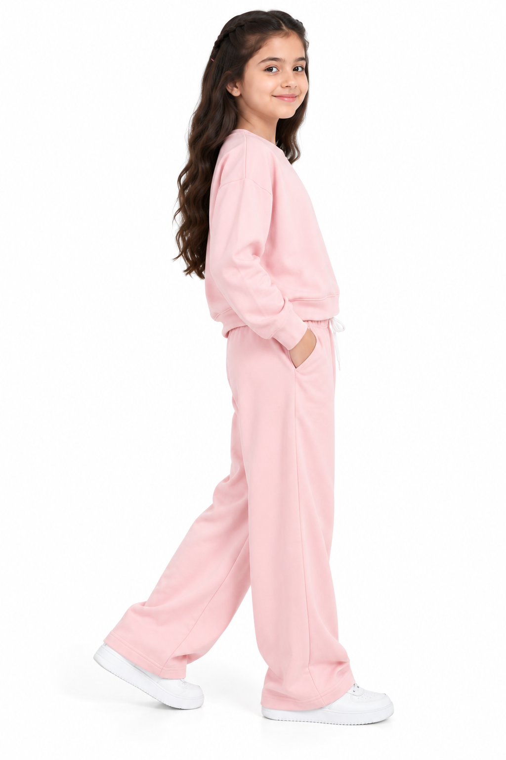 CHILINS Girls Pink Sweatshirt & Wide-Leg Pants Co-Ord Set