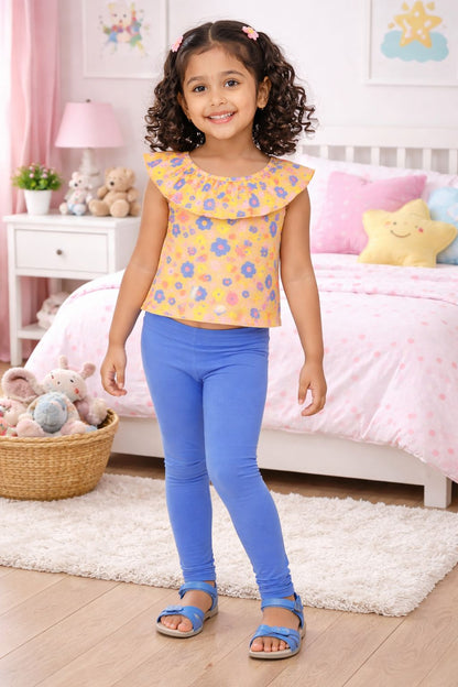 CHILINS Girls Cotton Printed Ruffle Neck Top – Cute Summer Casual Wear